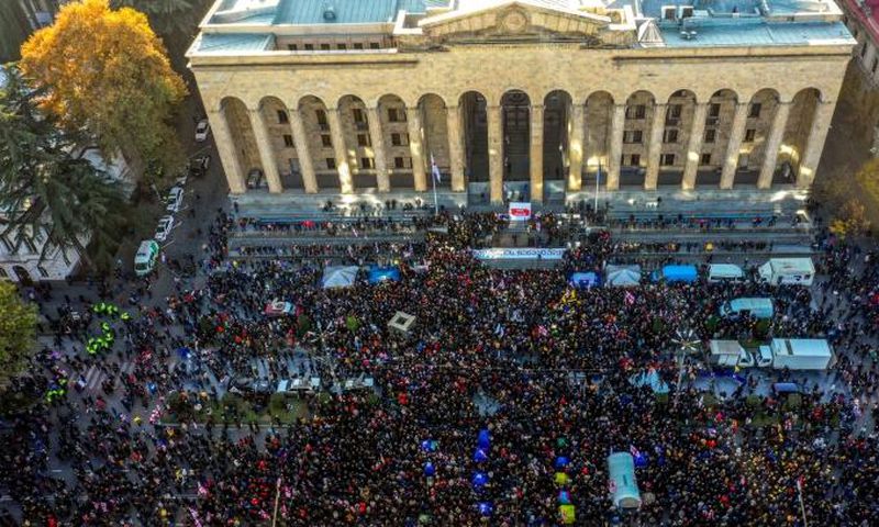 Tens of thousands of protesters gathered outside parliament on Monday