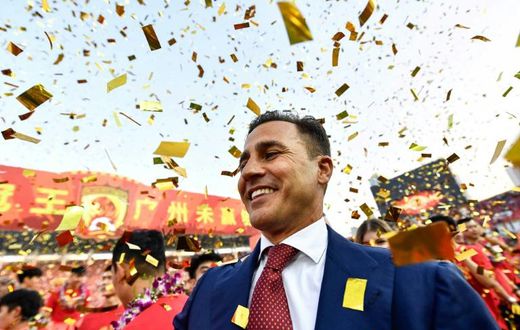 Fabio Cannavaro celebrates after sealing the Chinese Super League championship on Sunday