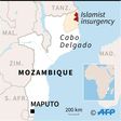 Map of Mozambique, showing districts of Cabo Delgado province affected by the Islamist insurgency