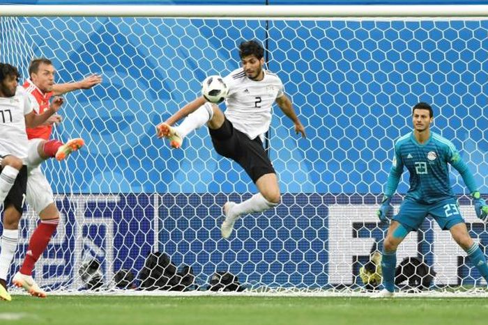 Ali Gabr (C) scored the first goal as Pyramids of Egypt won 3-0 at Zanaco of Zambia in a CAF Confederation Cup quarter-final first leg