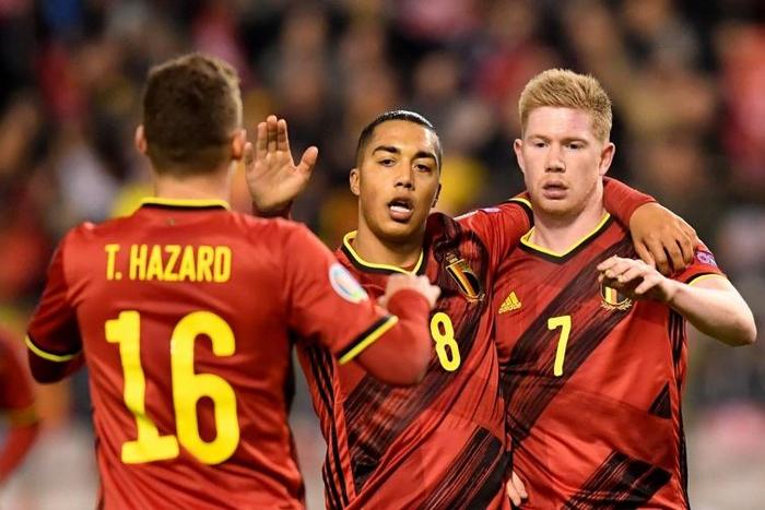 Belgium's Kevin De Bruyne (R) hit out at the format for Euro 2020 after his side beat Cyprus in their final qualifier on Tuesday