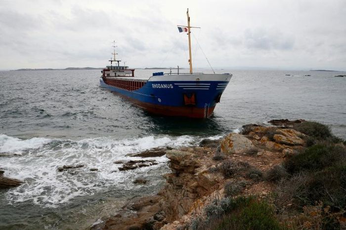 The Rhodanus, transporting 2,650 tonnes of steel coils and seven crew, ran into trouble in the Mouths of Bonifacio nature reserve