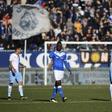 Mario Balotelli (C), who was again targeted by insults from opposition fans, scored his first goal at home for Brescia