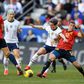 American Megan Rapinoe battles Patricia Guijarro of Spain for the ball in a US victory in the 2020 SheBelieves Cup