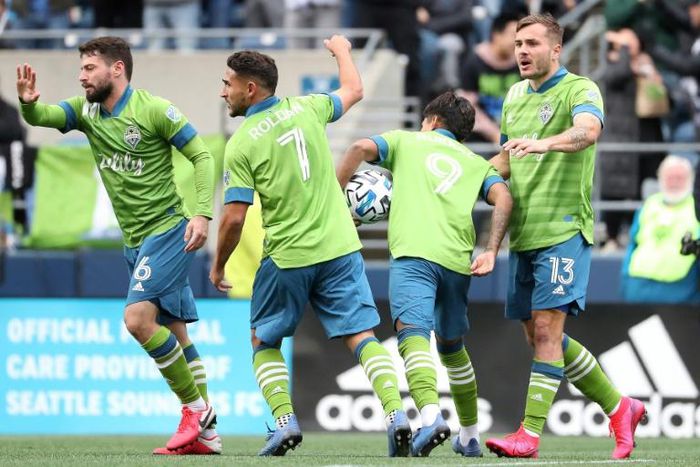 Major League Soccer's Seattle Sounders, celebrating after a goal in a 2-1 home victory last Sunday over Chicago, remain set to play host to Columbus on Saturday despite growing coronavirus concerns in the Seattle area