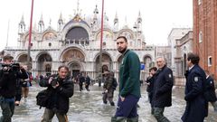 National goalkeeper Gianluigi Donnarumma was among an Italian Football Federation delegation to visit flooded St. Mark's Square in Venice