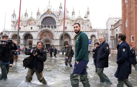 National goalkeeper Gianluigi Donnarumma was among an Italian Football Federation delegation to visit flooded St. Mark's Square in Venice