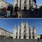 Combo of the Piazza del Duomo and the cathedral in Milan on February 3 (Top) and March 10 before and after restrictions were imposed to halt the spread of the COVID-19 disease