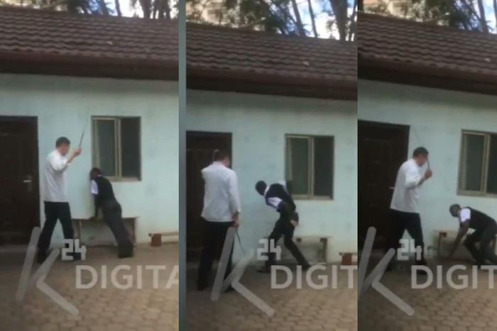 Restaurant boss flogs smartly dressed waiter for coming to work late (video)