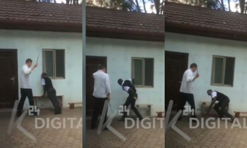 Restaurant boss flogs smartly dressed waiter for coming to work late (video)