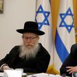 Israeli Prime Minister Benjamin Netayahu (R) and Health Minister Yaakov Litzman hold a video conference with European leaders on the COVID-19 coronavirus on March 9