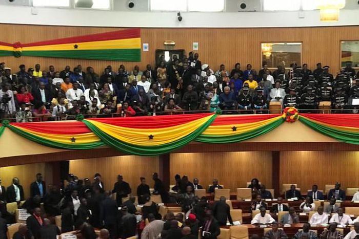 Ghana’s SONA 2020: Minority in 'Black' walks out of Parliament, Majority in 'White' occupy minority seats to listen to the President