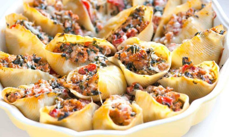 Sausage Stuffed Shells with Spinach