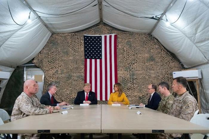 The United States has some 5,200 troops stationed at bases across Iraq, like this one visited by President Donald Trump and First Lady Melania in December 2018
