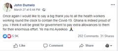 John Dumelo's Facebook post