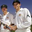 Shane Warne, on the left, wearing his 'baggy green' in 2001