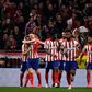 Atletico Madrid's Saul Niguez (C) celebrates scoring an early goal against Liverpool at the Wanda Metropolitano on Tuesday.