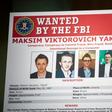 The FBI wanted poster of Maksim Viktorovich Yakubets, a Russian hacker known as 'aqua' indicted Thursday for a decade-long cybertheft spree