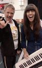 Nadia rehearsing with Robert Downey Jr. in December for the benefit concert held by Sting and Trudie.