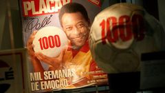 Pele displayed items celebrating his 1,000th goal before a memorabilia auction in London in 2016