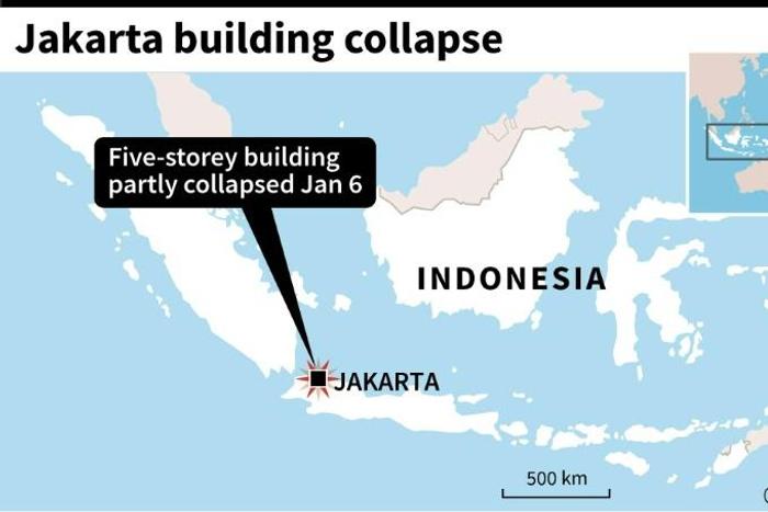 Map of Indonesia locating Jakarta where a five-storey building partly collapsed on Monday