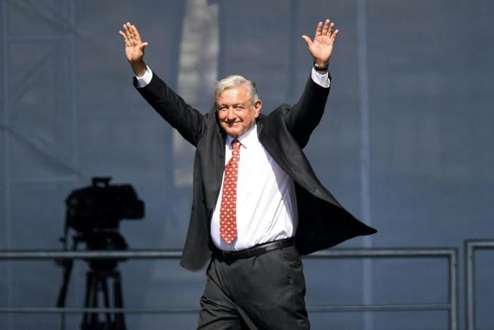 Mexican President Andres Manuel Lopez Obrador, pictured during a rally in Mexico City on December 1, 2019, was due to chair a meeting of top officials from the three countries at the presidential palace