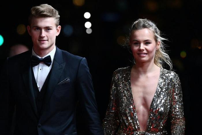 Netherlands and Juventus defender, Matthijs de Ligt and his girlfriend Annekee Molenaar arrive to attend the Ballon d'Or ceremony at the Chatelet Theatre in Paris - De Ligt won the Kopa Trophy for the best player under 21