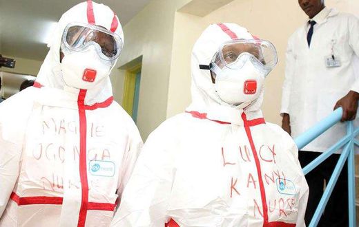 File image of medics wearing protective gear at Mbagathi Hospital in Nairobi where an isolation and treatment centre for the new coronavirus was set up on March 6
