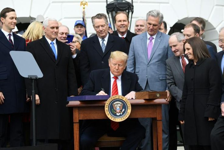 US President Donald Trump signs the United States - Mexico -Canada Trade Agreement, known as USMCA
