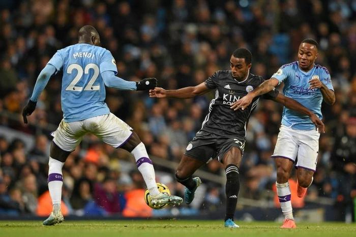 Benjamin Mendy (L) played the full 90 minutes in Man City's 3-1 win over Leicester