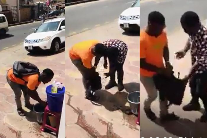 “Sorry sir” – Man steals liquid soap after washing his hand at a public place (video)