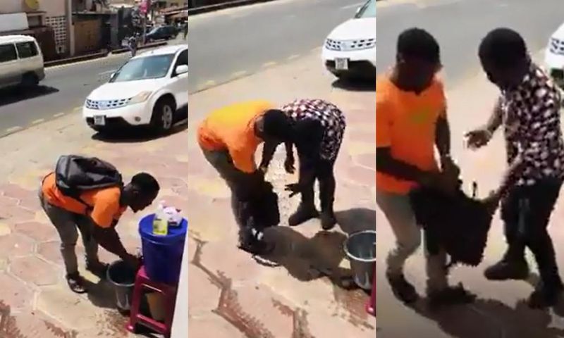 “Sorry sir” – Man steals liquid soap after washing his hand at a public place (video)
