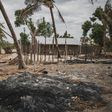 A mound of ashes is seen in the recently attacked village of Aldeia da Paz outside Macomia, Mozambique, on August 24, 2019