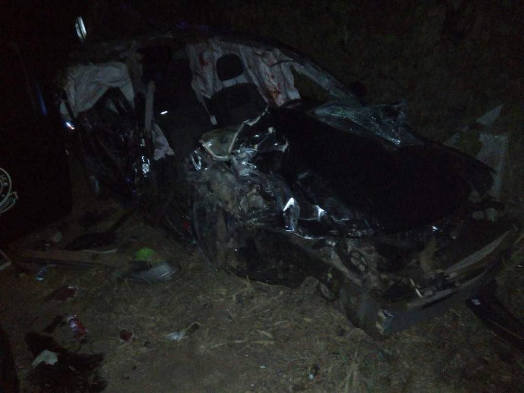The vehicle conveying Ebony Reigns, mangled up after colliding into a VIP Bus