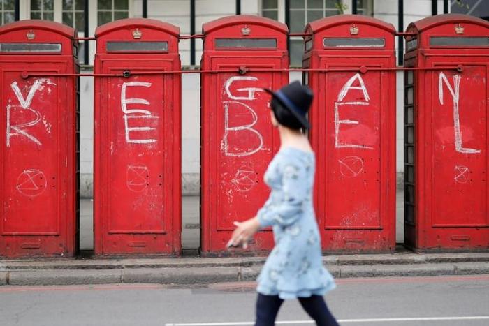 Vegan protest: London phone boxes, daubed by climate activists last year