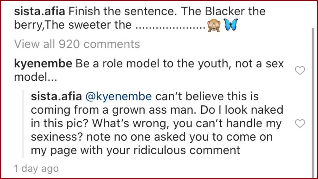 Sista Afia claps back at a fan advising her to be role model and not sex model