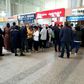 Passengers queue at the Ibn Battuta Airport in Tangiers, Morocco hoping to get a flight out of the country after it suspended links with Europe and other destinations over coronavirus fears