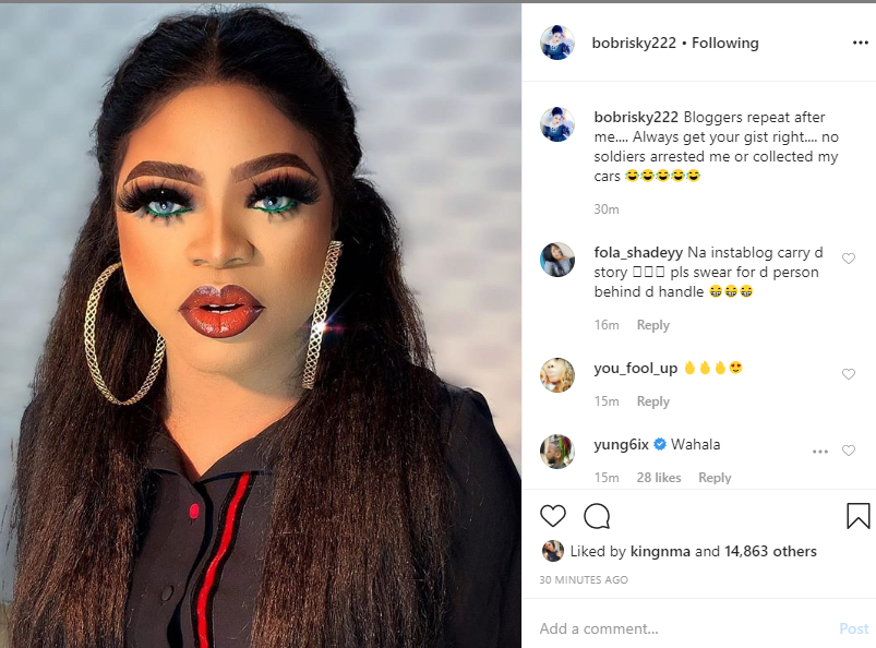 Nigerian transgender Bobrisky denies arrest, seized car