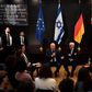 Israeli President Reuven Rivlin next to German President Frank-Walter Steinmeier (R) meet with students of the Moses Mendelssohn Jewish High School in Berlin