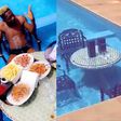 Shatta Wale's lunch in his swimming pool