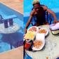 Shatta Wale's lunch in his swimming pool