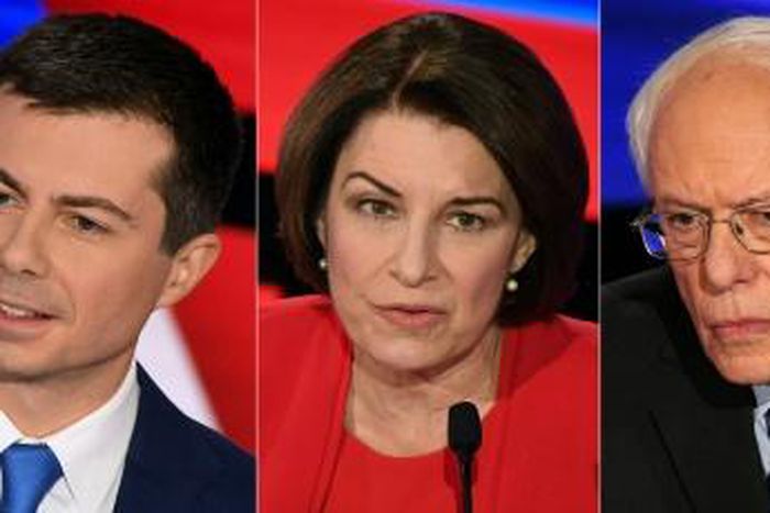 Democratic presidential hopefuls (L-R) Joe Biden, Pete Buttigieg, Amy Klobuchar, Bernie Sanders and Elizabeth Warren