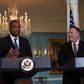 US Secretary of State Mike Pompeo and Nigerian Foreign Minister Geoffrey Onyeama deliver statements to the press after talks that included discussion of a visa row