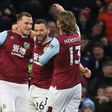 Burnley forward Chris Wood (left) celebrates his goal against Tottenham