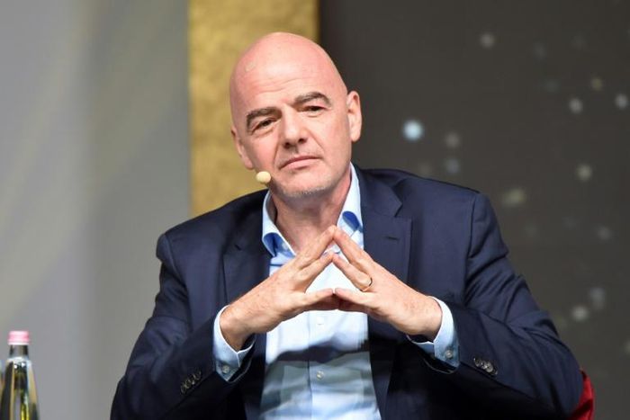 Le président de la FIFA Gianni Infantino lors du congrès de l'Association internationale de la presse sportive (AIPS) le 3 février 2020 à Budapest.