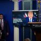 US President Donald Trump aired a self-congratulatory video on his handling of the coronavirus outbreak during his April 13, 2020 pandemic task force briefing at the White House