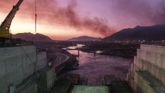 The Blue Nile river passes through the Grand Ethiopian Renaissance Dam (GERD), near Guba in Ethiopia