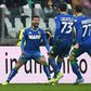 Francesco Caputo (L) after scoring a brace for Sassuolo in their first-ever top flight win over Roma on February 1.