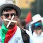 A protester taking part in a general strike against the policies of President Ivan Duque's right-wing government in Bogota