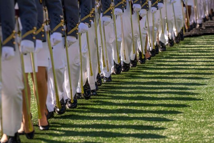 West Point graduates march during the US Military Academy Class of 2019 graduation ceremony at Michie Stadium on May 25, 2019 in West Point, New York